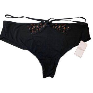 ELOMI Black Thong Cheeky Strappy Panty Underwear Plus XXL Semi Sheer Women Sexy